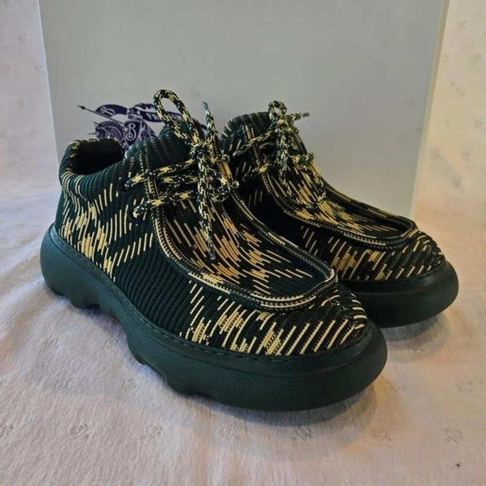 NIB Burberry Creeper Check Woven Derby Shoes Primrose Ip Check Green Size 40